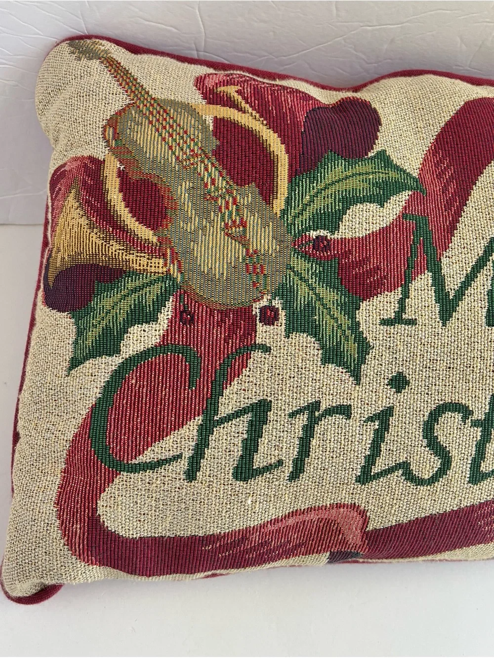 Vintage Merry Christmas Embroidered Throw Pillow 11” x17